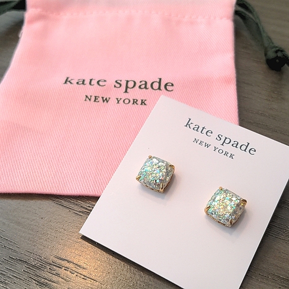 NEW Kate Spade Mini Small Square Stud Earrings in Opal - Picture 3 of 5